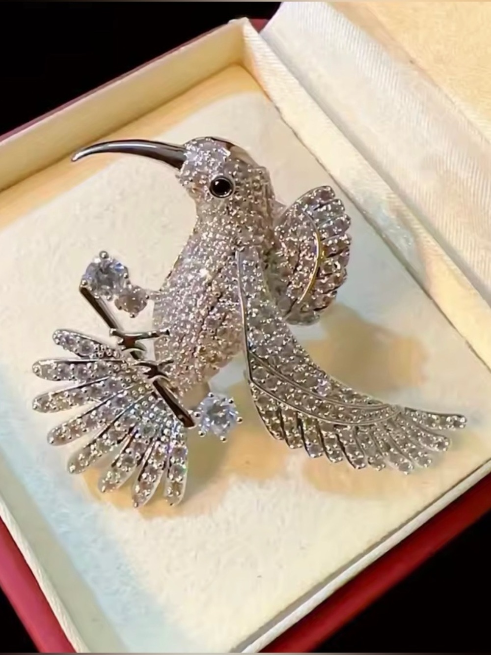 Silver Bird Brooch Pin -  Crystal Bird Brooch